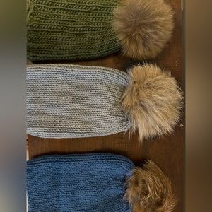 Handmade Knit Hats with real fox fur Pompom